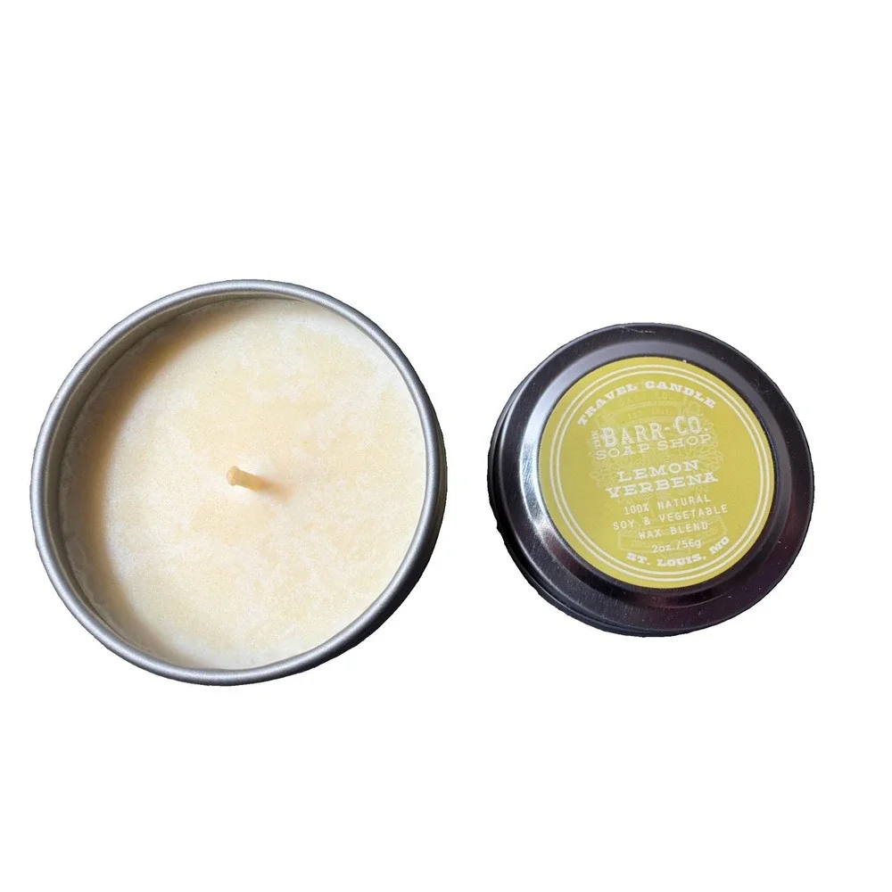 NEW Barr-Co Lemon Verbena Luxury Soy & Vegetable Wax  2 Oz. Travel Candle